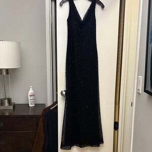 Carmen Marc Valvo Black Beaded Full Length Dresd